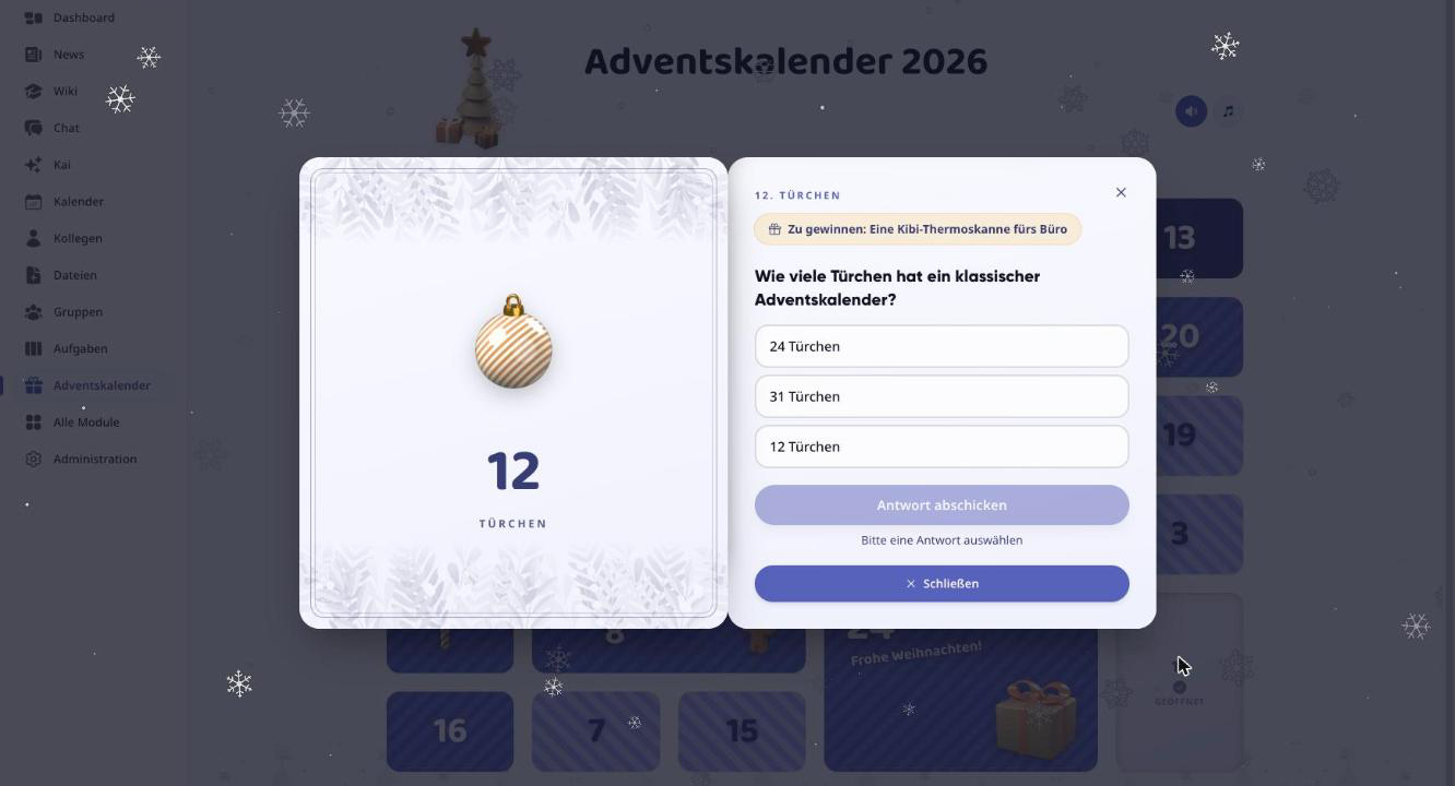 Quiz-Türchen im Kibi-Connect-Adventskalender mit Frage und ausgelobtem Gewinn