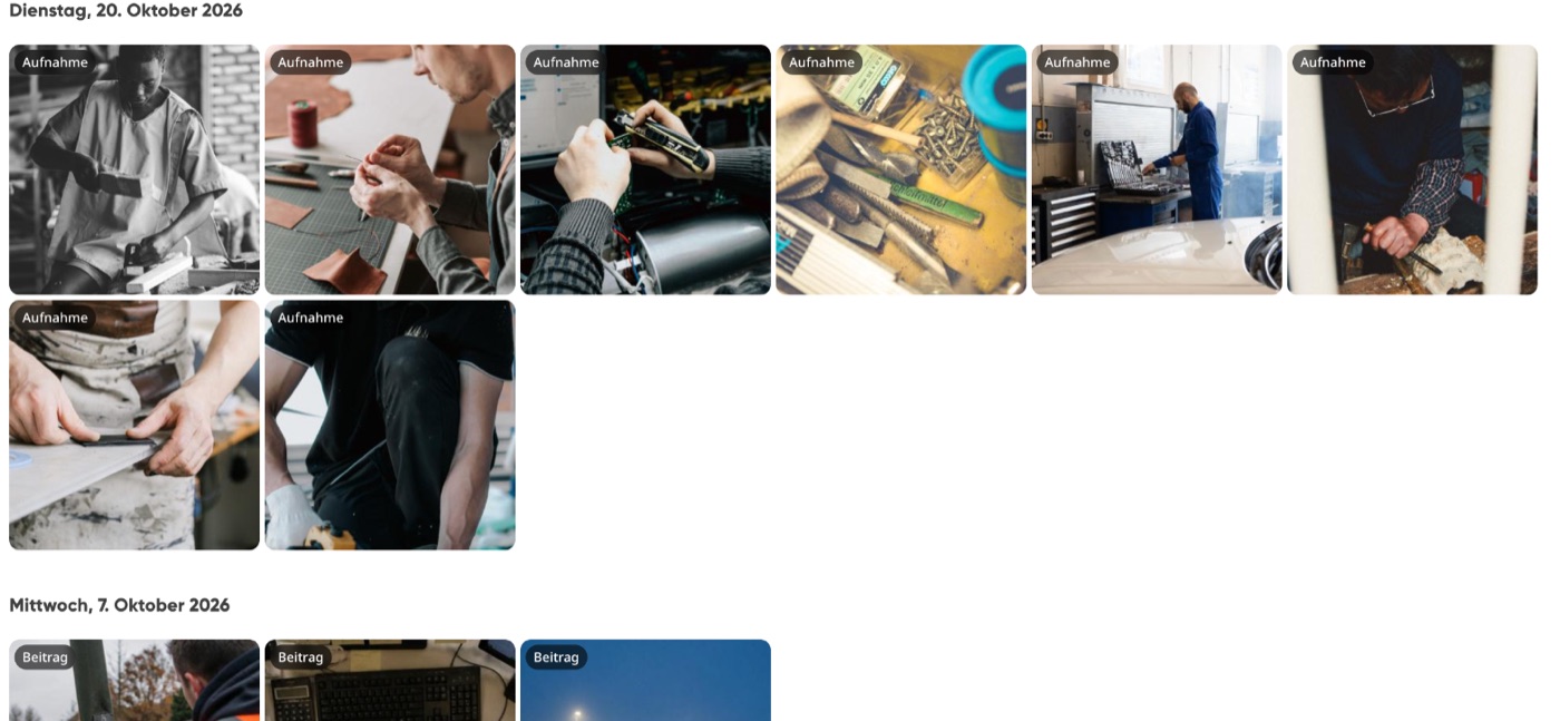 Foto-Stream nach Datum gruppiert – Betriebsfotos chronologisch im Zeitstrahl