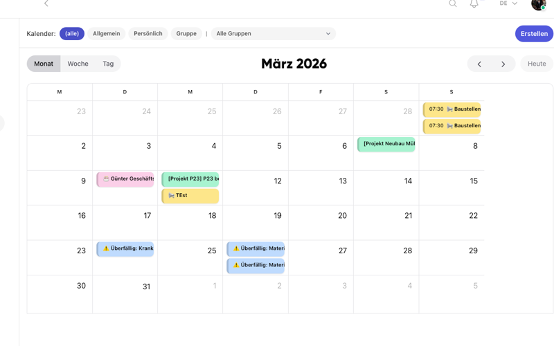 Kibi Connect Kalender mit Team-Terminen, Schichten und Betriebsveranstaltungen