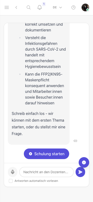 Akademie-Schulung Hygiene in Kibi Connect auf dem Smartphone