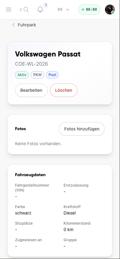 Fahrzeugdetails in Kibi Connect auf dem Smartphone