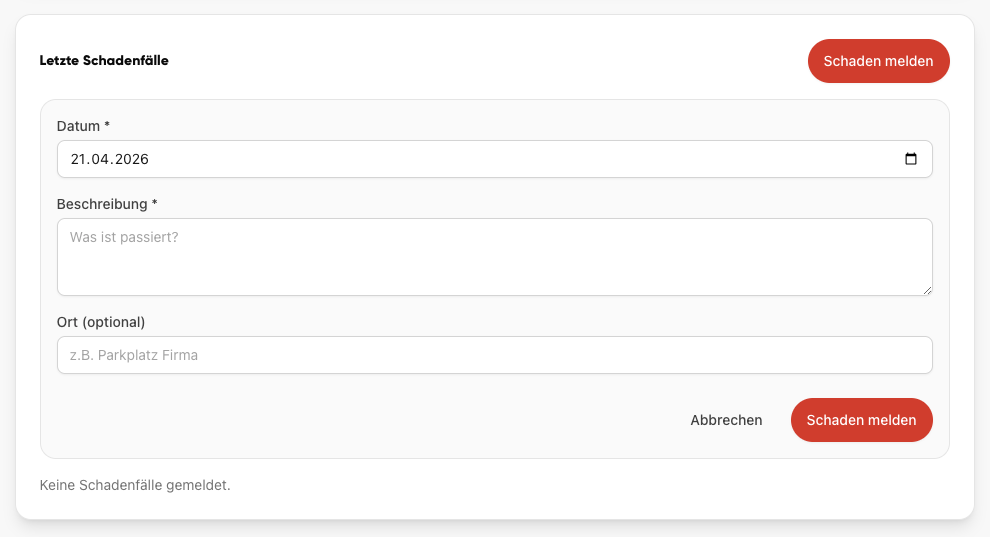 Schaden im Fuhrpark-Modul von Kibi Connect melden
