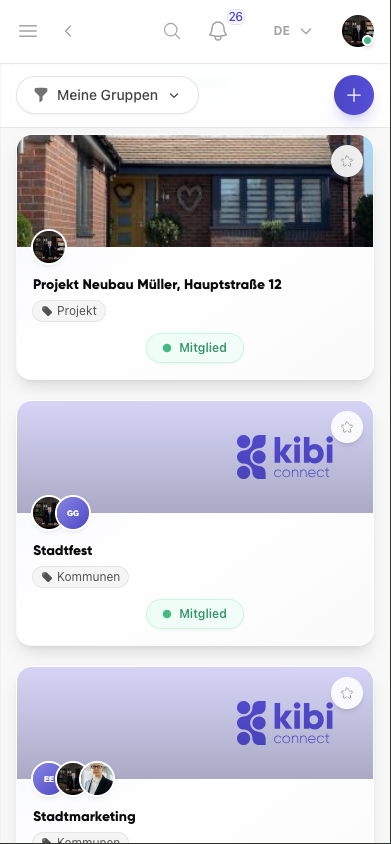 Gruppenübersicht in Kibi Connect auf dem Smartphone