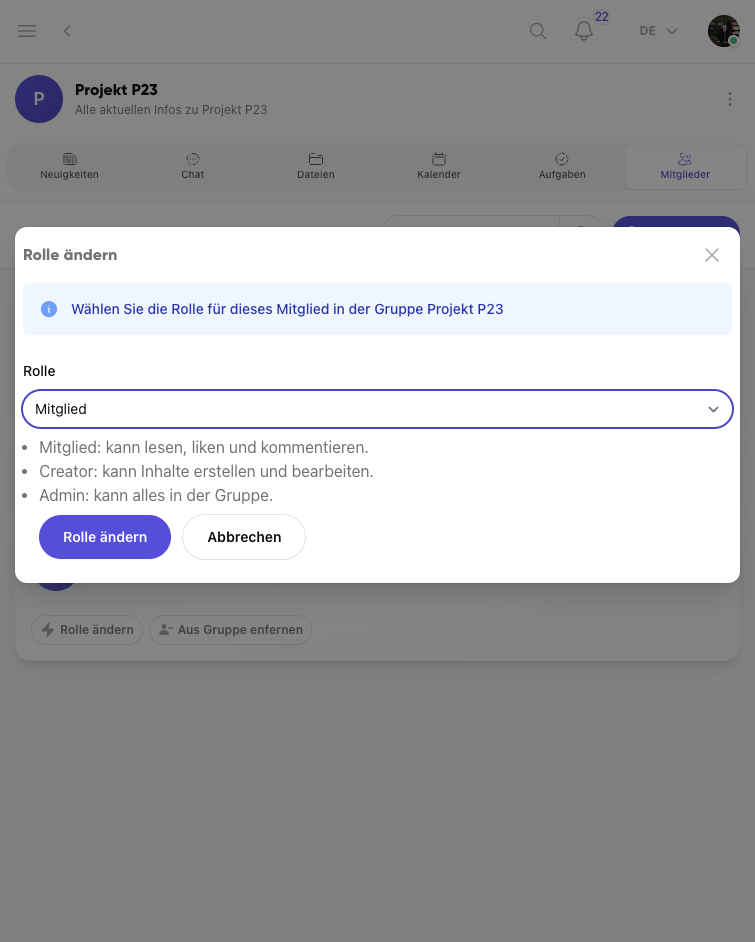 Gruppenrollen in Kibi Connect verwalten
