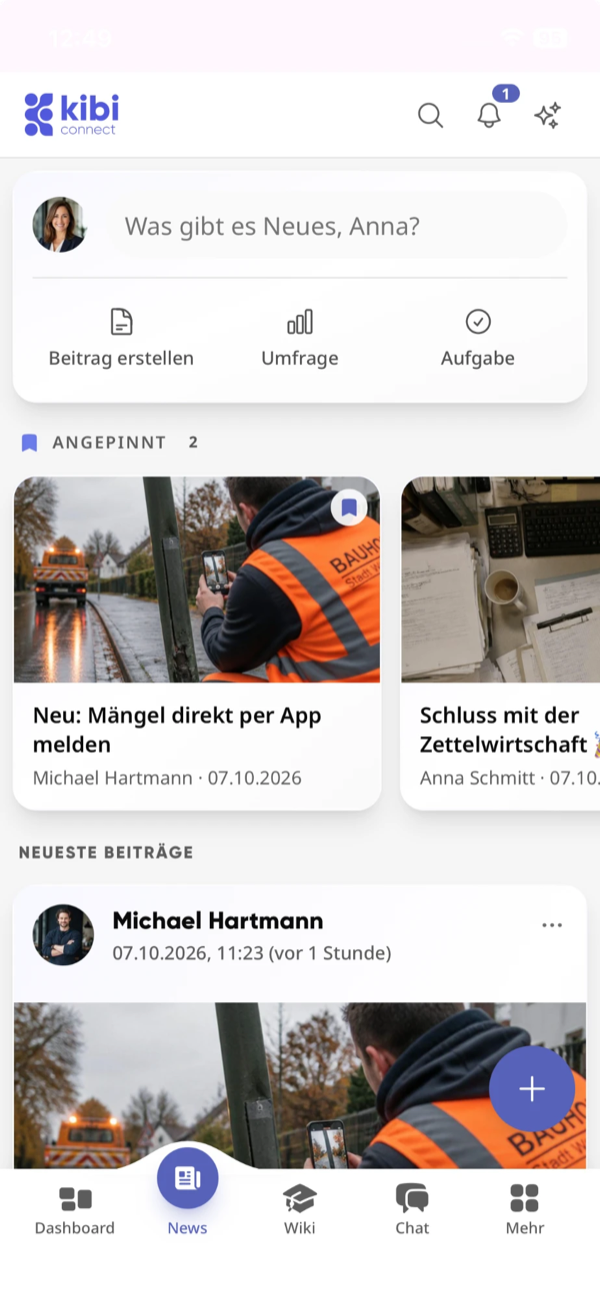 Kibi Connect App – Newsfeed für Verwaltung, Bauhof und Außendienst in der Kommune