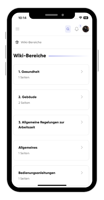 Wiki-Ansicht von Kibi Connect auf dem Smartphone