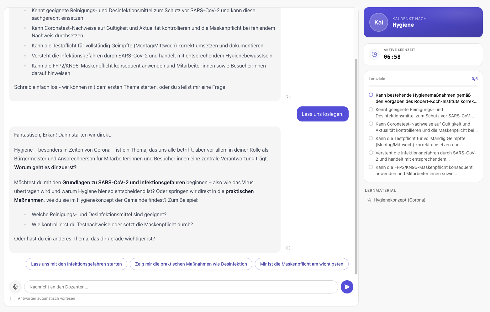 Lernfortschritt einer Hygieneschulung in der Kibi Connect Akademie