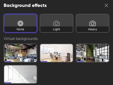 Popup für Background effects im Videomeeting von Kibi Connect