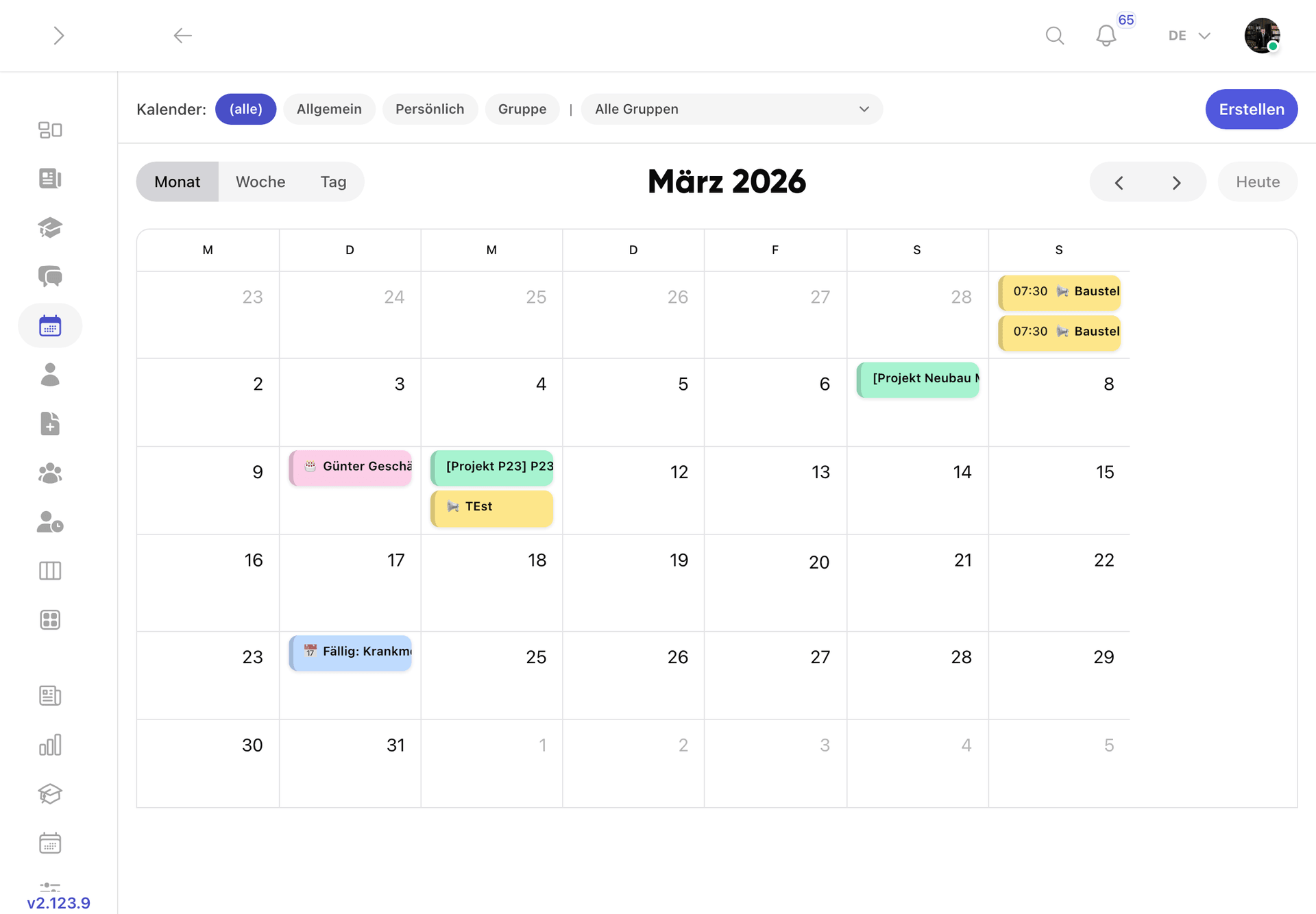 Kalenderansicht in Kibi Connect auf dem Tablet