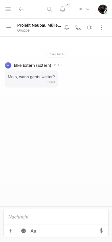 Chat mit externer Person in Kibi Connect auf dem Smartphone