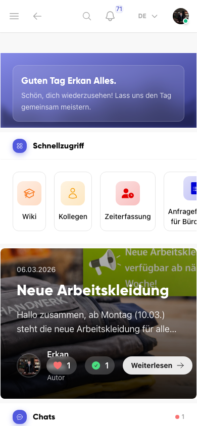 Aktuelles Dashboard in Kibi Connect auf dem Smartphone