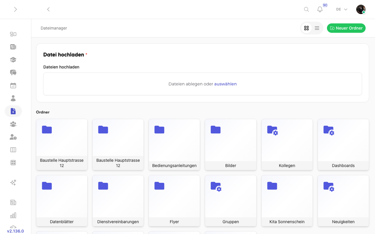 Dateimanager in Kibi Connect mit Ordnerstruktur und Projektordnern
