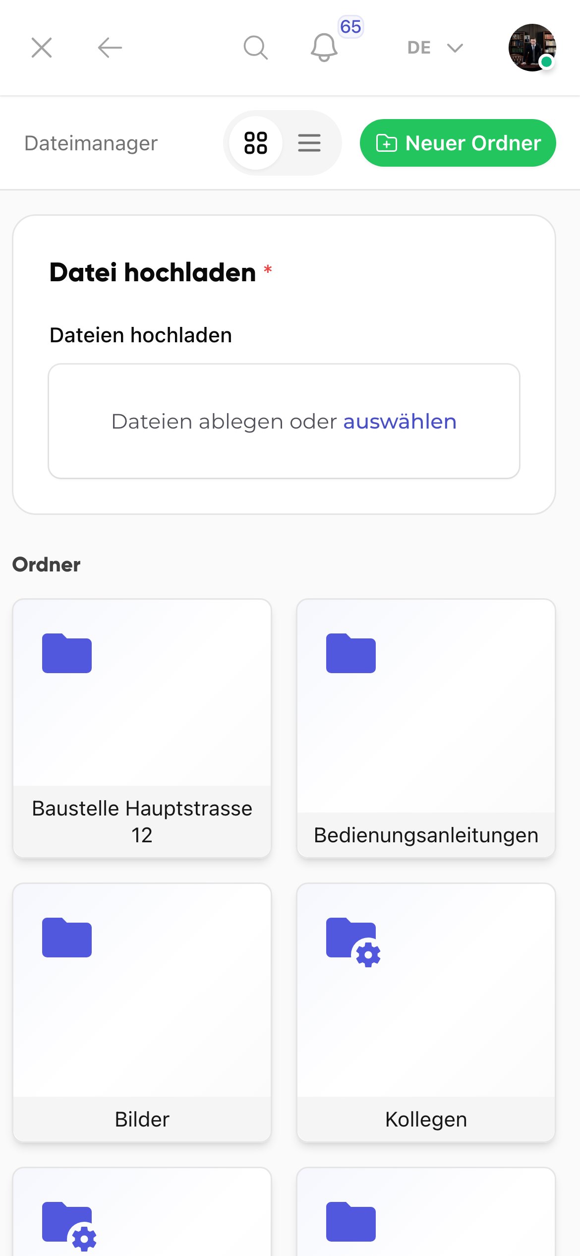 Dateimanager in Kibi Connect auf dem Smartphone