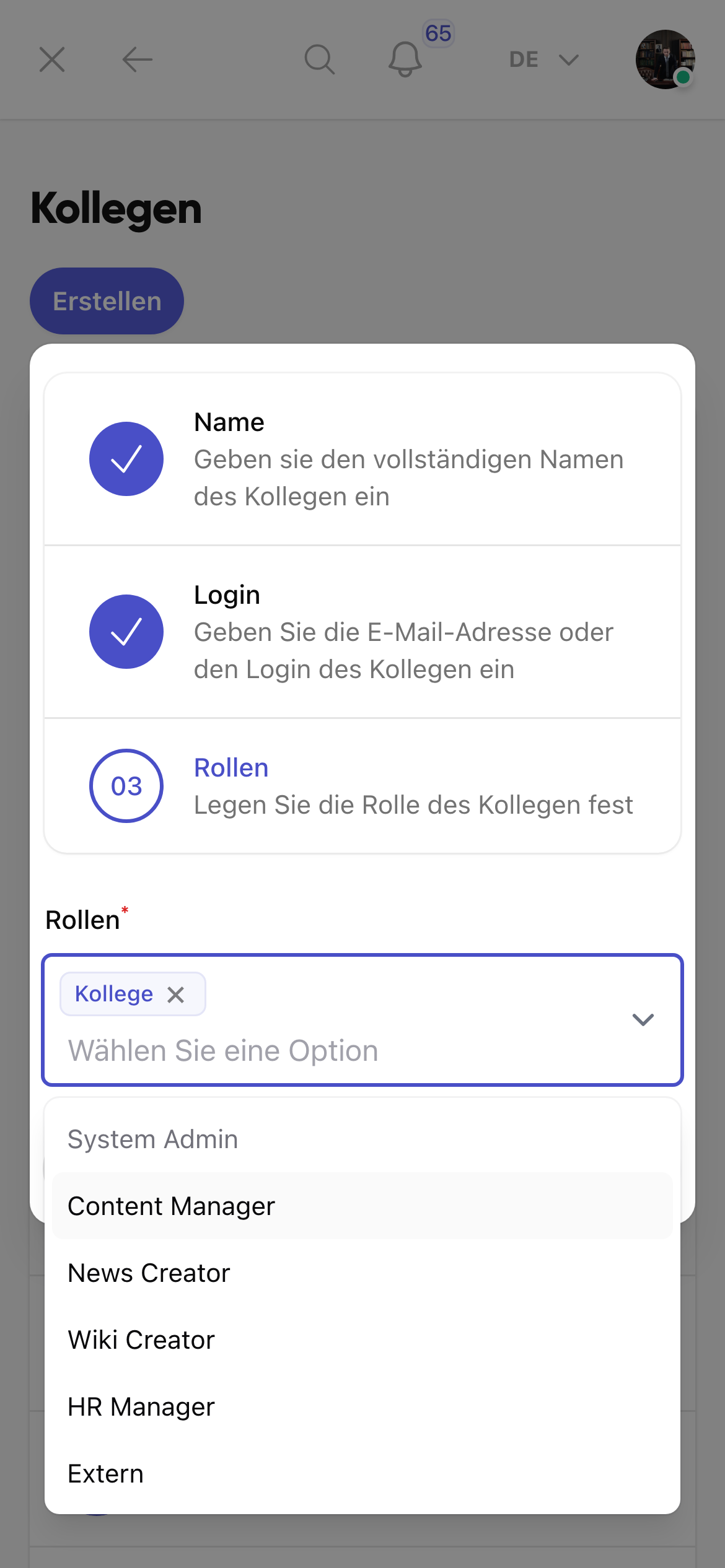 Kollegenprofil in Kibi Connect mit direkten Kontaktmöglichkeiten