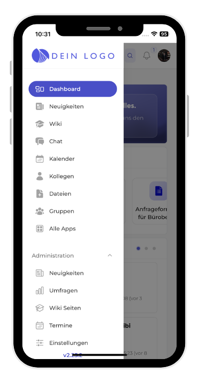 Menüansicht der Kibi Connect App auf einem Smartphone