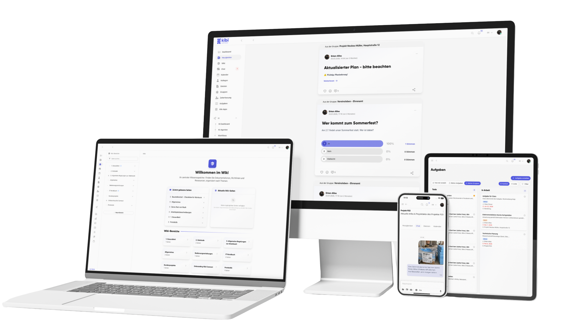 Kibi Connect auf Desktop, Laptop, Tablet und Smartphone