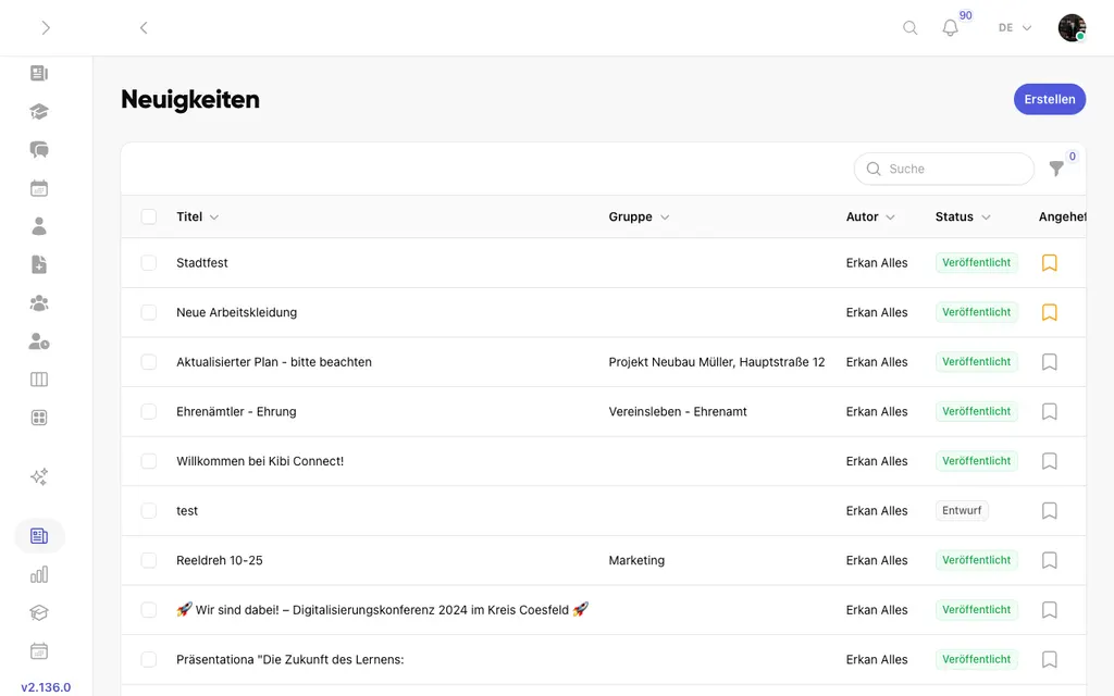 News in Kibi Connect on desktop