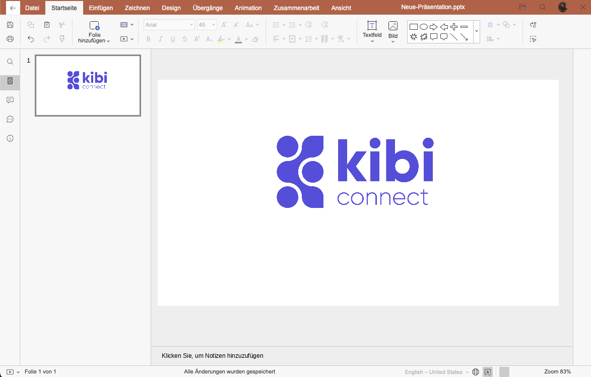 Präsentationsbearbeitung in den Office Anwendungen von Kibi Connect