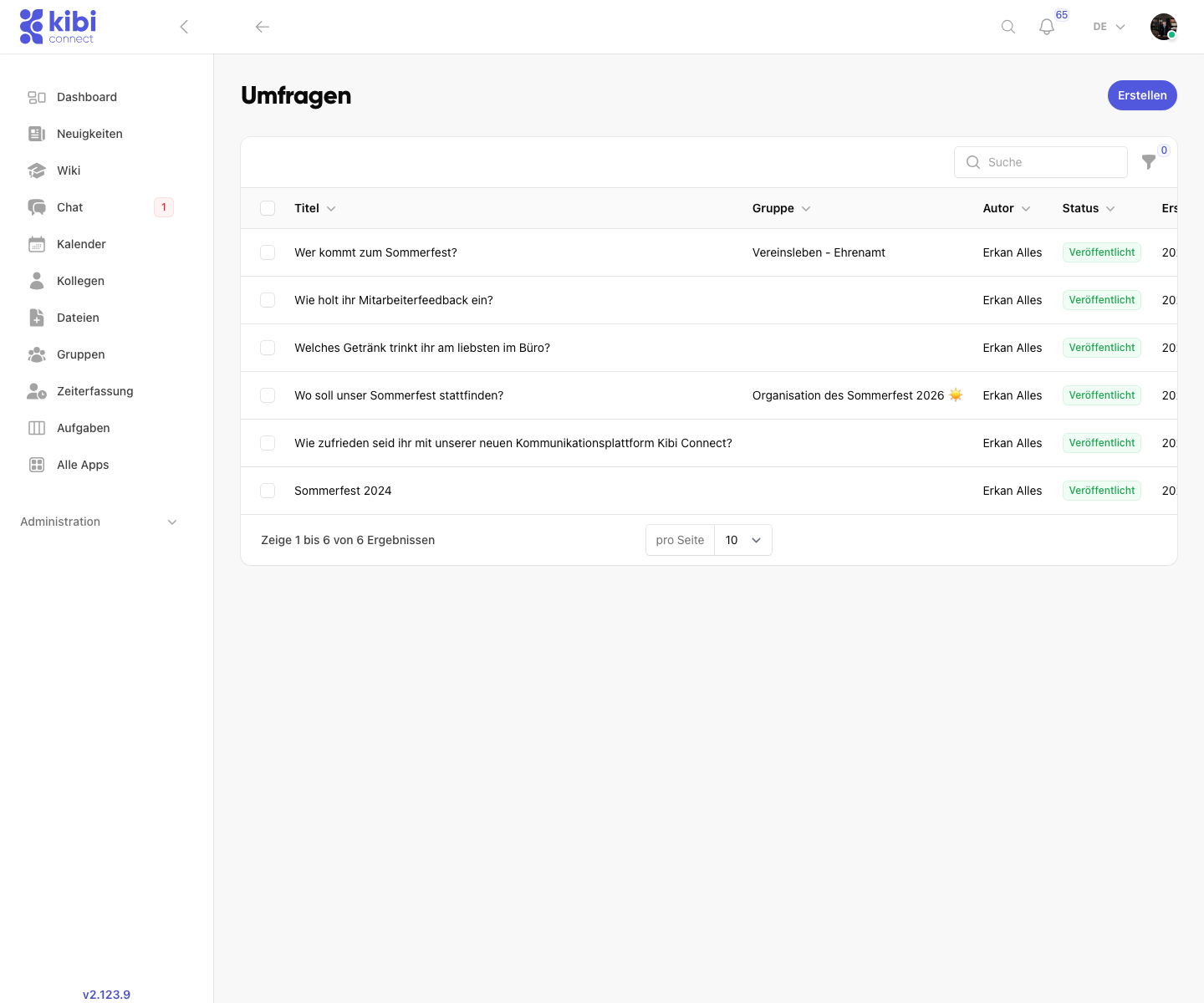 Umfrage Liste in Kibi Connect
