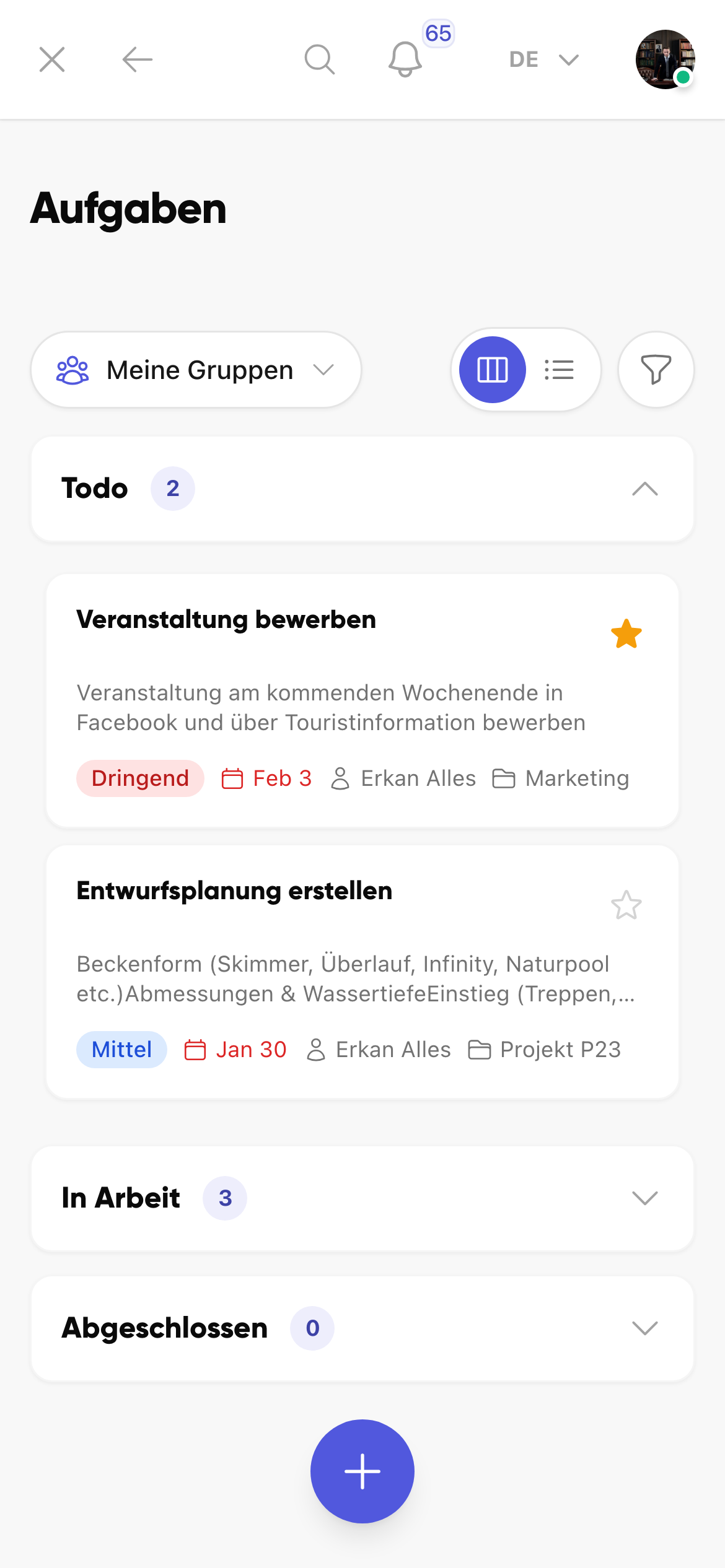Aufgabenübersicht in Kibi Connect für kommunale Abläufe