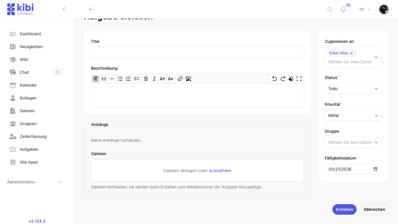 Aufgabenformular mit Priorität und Fälligkeit