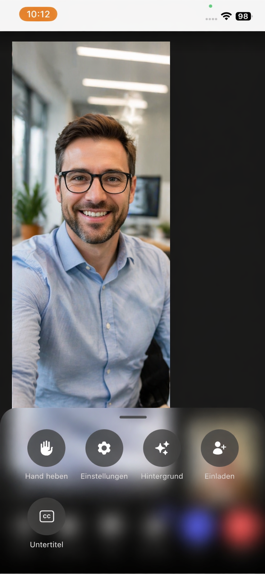 Videomeeting-Menü mit Einstellungen und Hintergrundoptionen in Kibi Connect