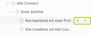 Wiki-Baumstruktur mit aufklappbaren Seiten; hervorgehobene Griff- und Plus-Symbole an einer Unterseite