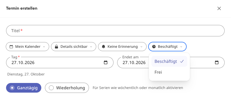 Screenshot: How do I set reminder, visibility, and availability?