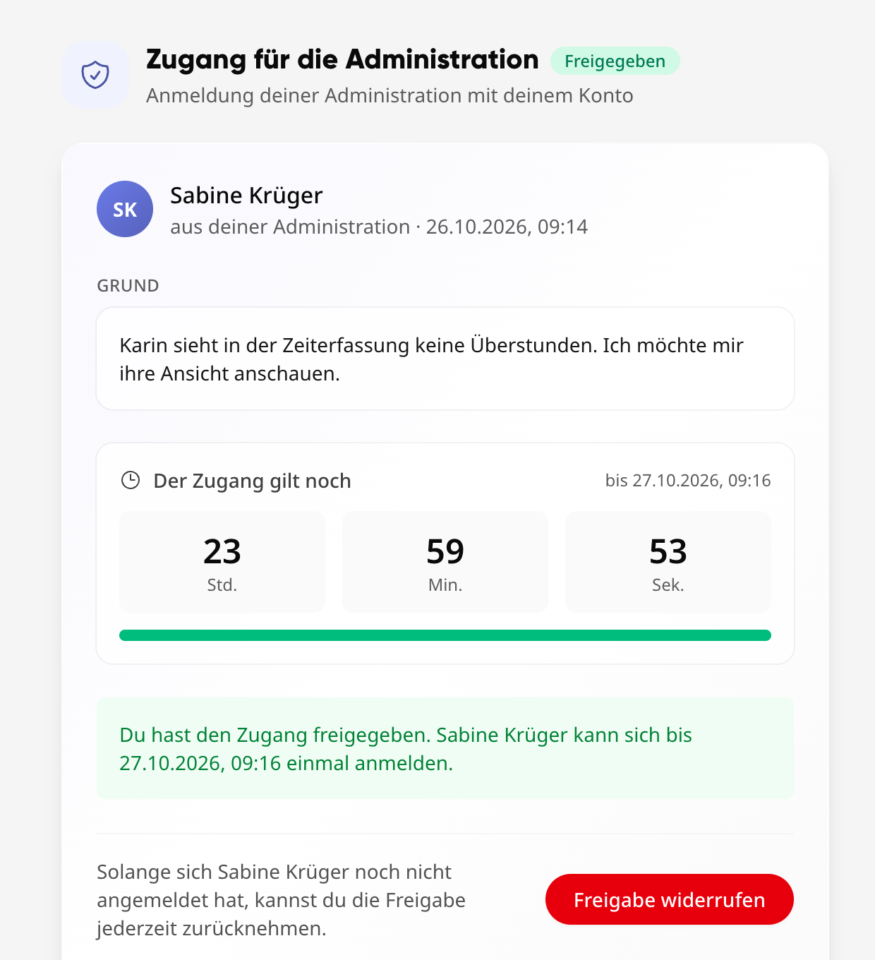 Approved request with „Revoke approval“